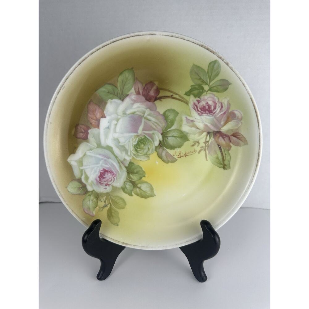 Vintage Signed Germany Hand Painted Floral Porcelain Salad Plate 8.1/8 X 1”